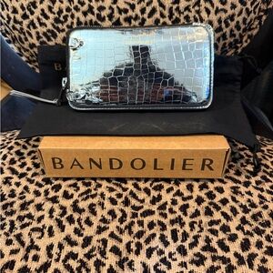 Bandolier Silver Metallic Croc-Embossed Pouch
